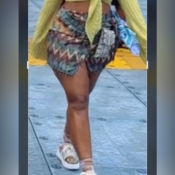 Tribal mini full skirt with wrap front- multi color - Picture 5 of 7